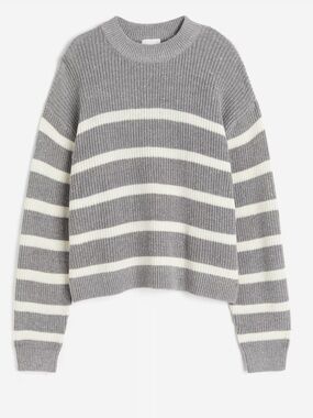 H&M Gray and White Striped Crewneck Sweater NWT